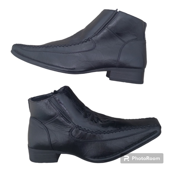 BB&W Men's Black Leather Square Toe Zip Up Ankle Boot Distress Sword Design Sz 7 - Picture 1 of 15